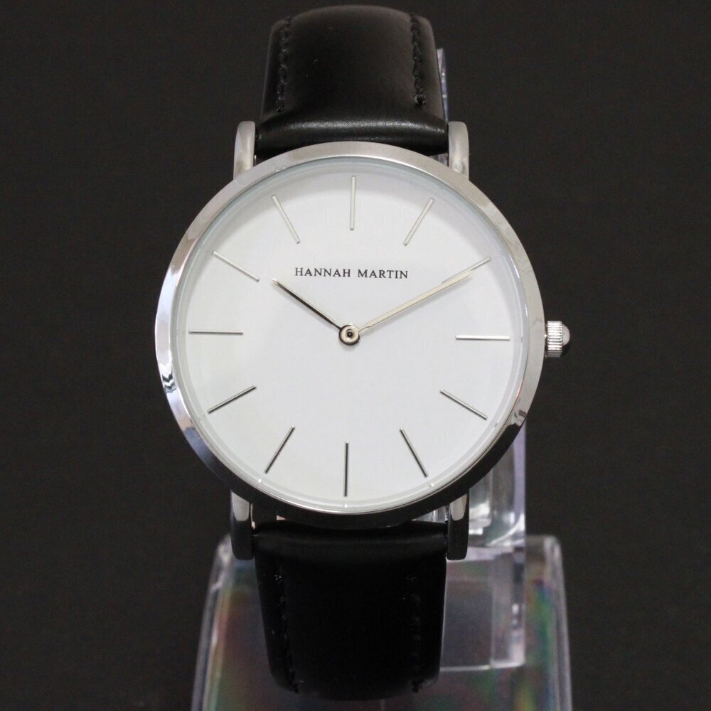 Men's Classic Minimalist 2 Hand Quartz Watch Raised Indices Black Strap 36mm - Picture 3 of 14